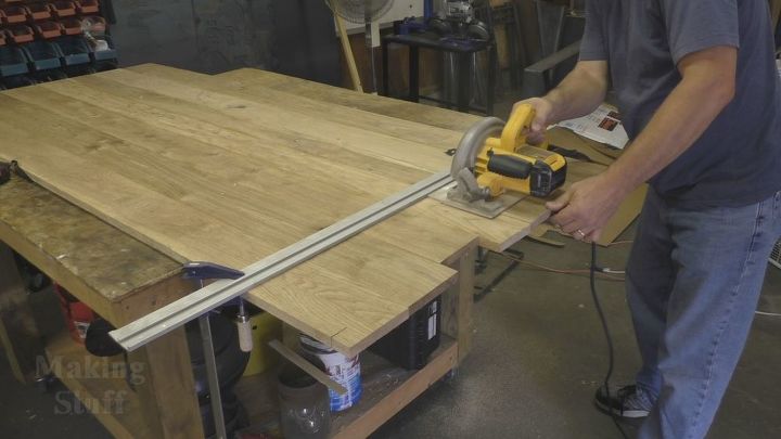 making a farmhouse table from oak and pine boards, Trim edges