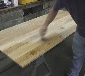 making a farmhouse table from oak and pine boards, Apply top coat