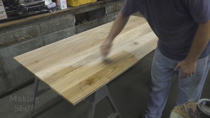 making a farmhouse table from oak and pine boards, Apply top coat