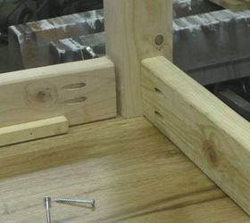 making a farmhouse table from oak and pine boards, Use pocket screws to attach base to legs