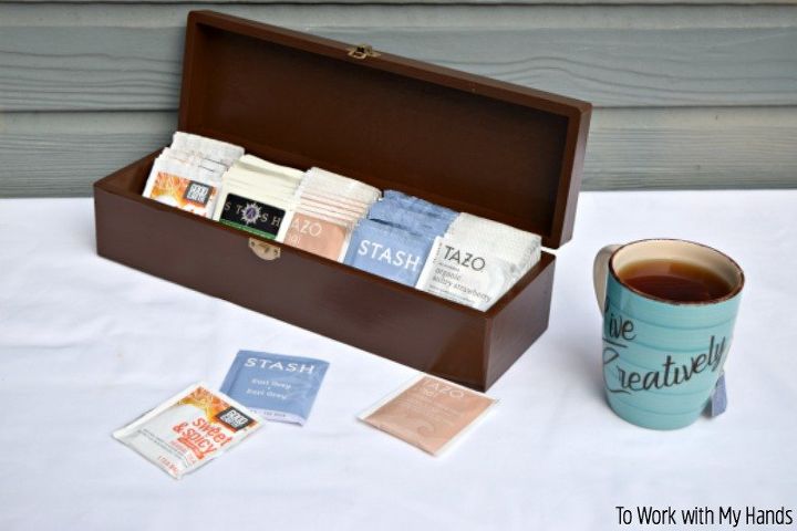 how to repurpose a wine box into a tea chest
