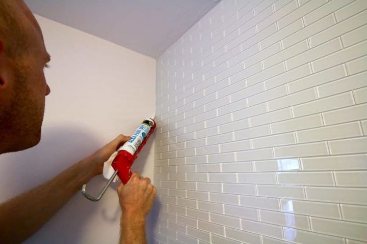 how to hang a wall of peel and stick glass subway tile
