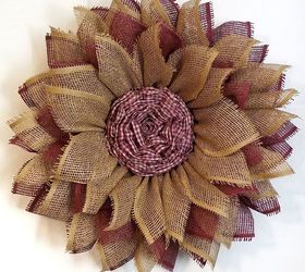 mesh sunflower wreath tutorial, Burgundy Tan Paper Mesh Flower Wreath