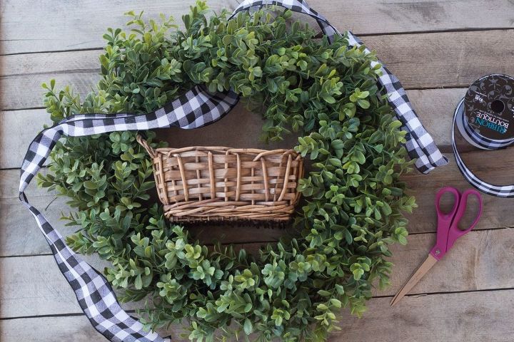 diy indoor boxwood wreath with key holder basket