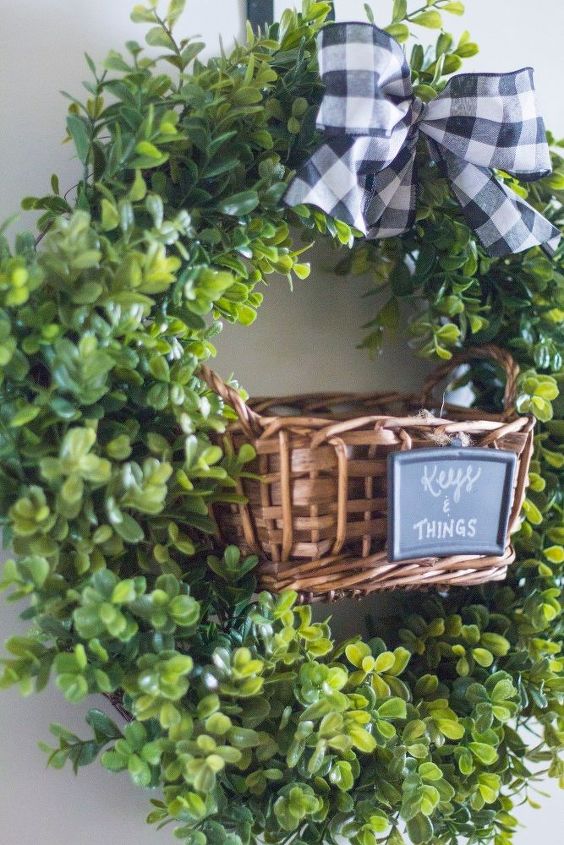 diy indoor boxwood wreath with key holder basket