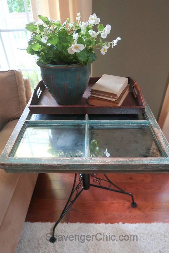vintage window and thrift store legs side table