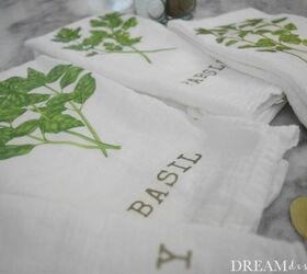 easy transfer to fabric technique diy kitchen herb towels