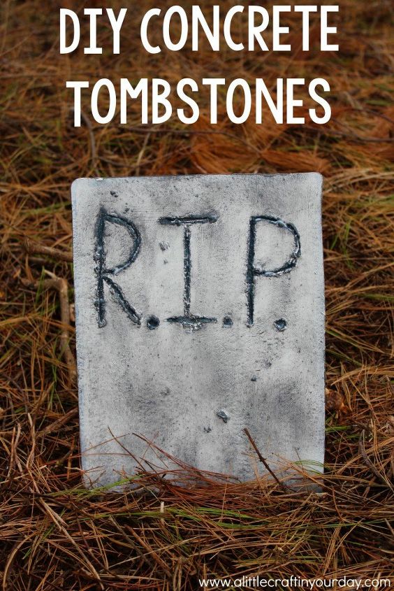 s 17 halloween decorations that ll make your neighbors giggle, DIY Concrete Tombstones