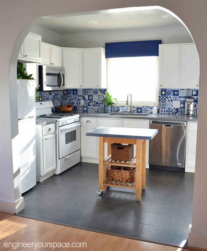 adding color to a kitchen with a diy window valence or cornice