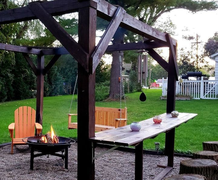 pergola de asientos para cookouts campfires