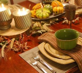 thanksgiving table with wood and pewter