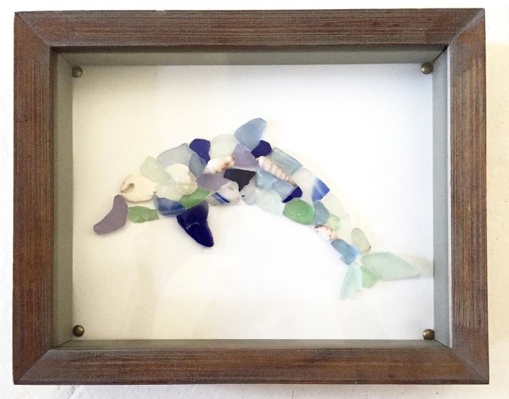 caja de sombra de delfines de cristal marino