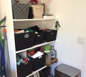 roll out broom storage and small update to my laundry room, Open shelving before adding bins