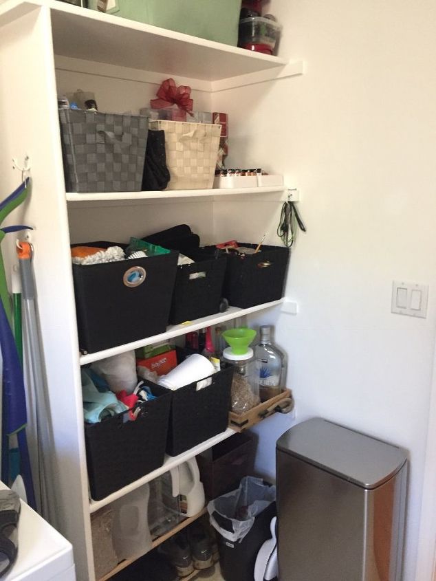 roll out broom storage and small update to my laundry room, Open shelving before adding bins