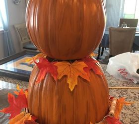 pumpkin topiary, Hot glue used to add leaves