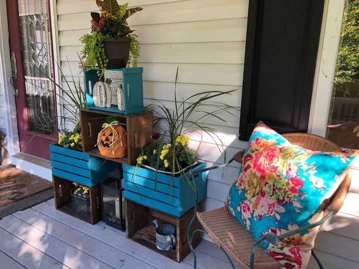 wooden crates as fall planters front door porch refresh