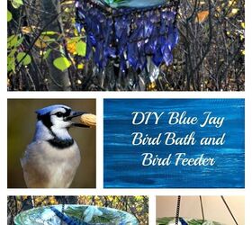 diy up cycled blue jay bird feeder or bird bath