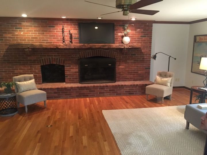 how do we modernize the look with this huge brick fireplace