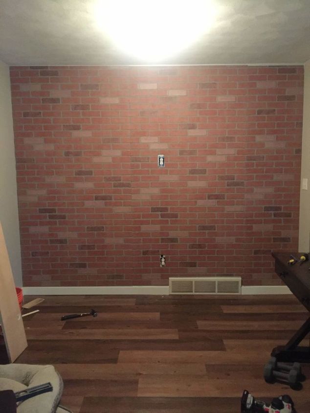diy faux brick accent wall tutorial with whitewash