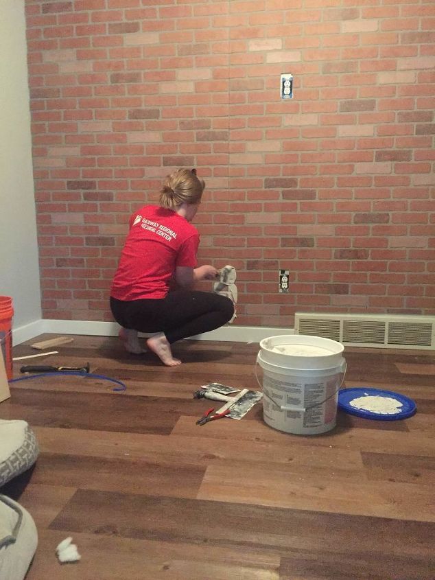 diy faux brick accent wall tutorial with whitewash