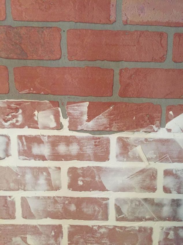 diy faux brick accent wall tutorial with whitewash
