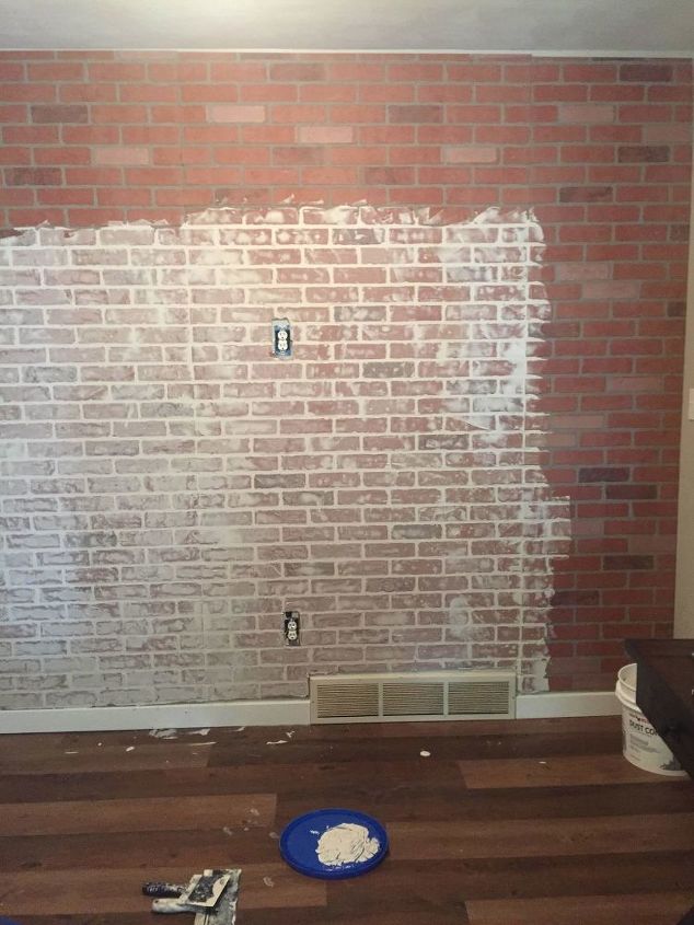 diy faux brick accent wall tutorial with whitewash