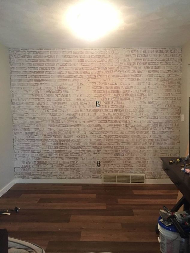 diy faux brick accent wall tutorial with whitewash