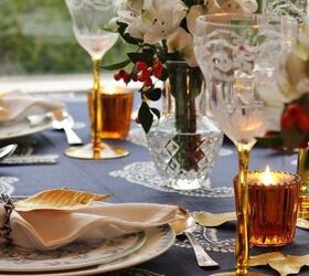 small table solutions for holiday dinners my top three tips, A warm festive blue and white Thanksgiving