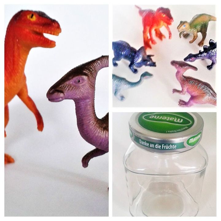 dinosaurios en las tapas de los tarros decorativos animales figuras