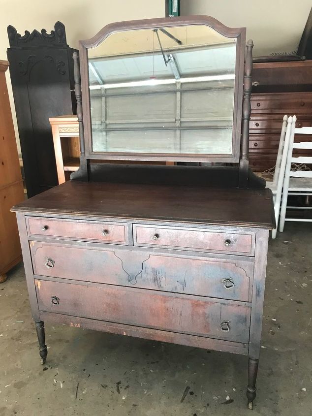 antique dresser makeover see how i removed veneer, Antique Dresser Before