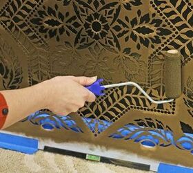 how to stencil a metallic tile accent wall