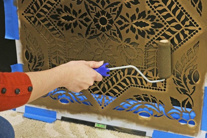 how to stencil a metallic tile accent wall