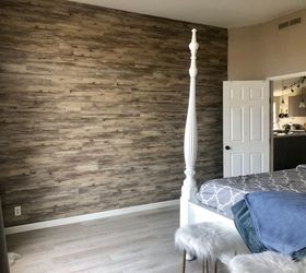 master bedroom peel and stick vinyl plank accent wall