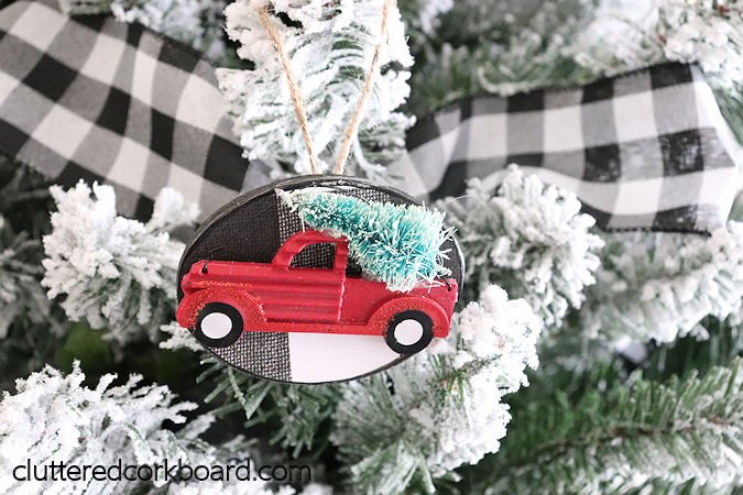 diy mini red truck buffalo plaid christmas tree ornaments