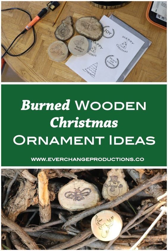 adornos de navidad de madera quemada