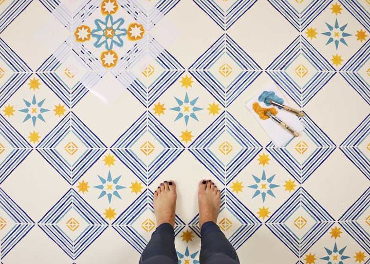 two tile stencils for one trendy floor pattern