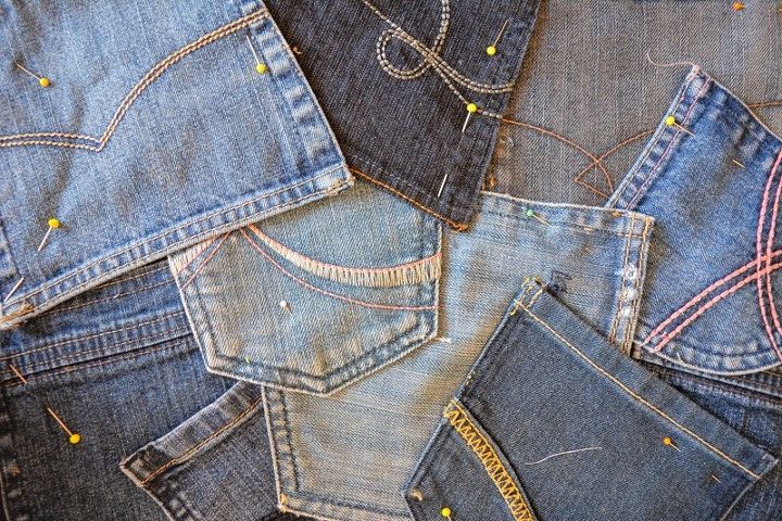 cadeira de bolso jeans com patchwork