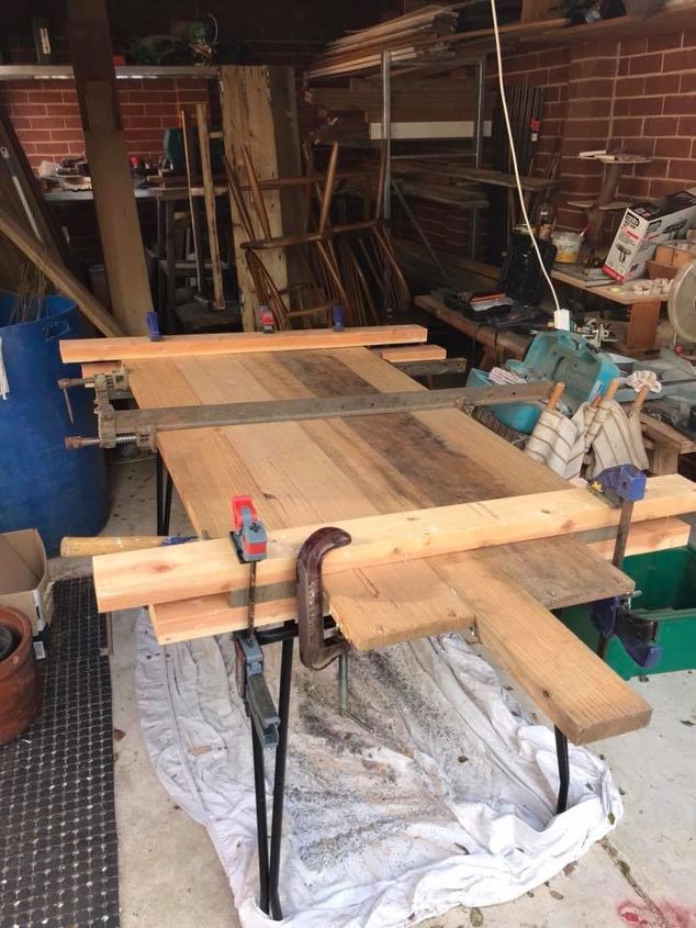 salvaged table frame and reclaimed hardwood