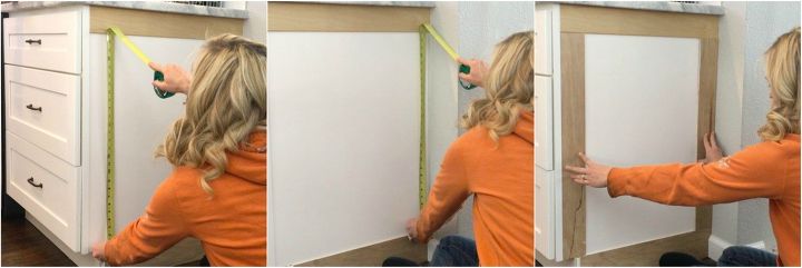 how to add farmhouse cabinet trim, Step 3 Measure cut side pieces
