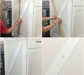 how to add farmhouse cabinet trim, Step 8 Mark the middle of first cross board