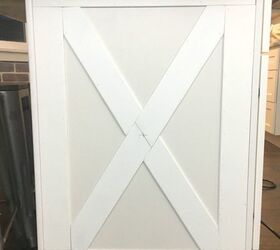 how to add farmhouse cabinet trim, Step 10 Sand prime and nail