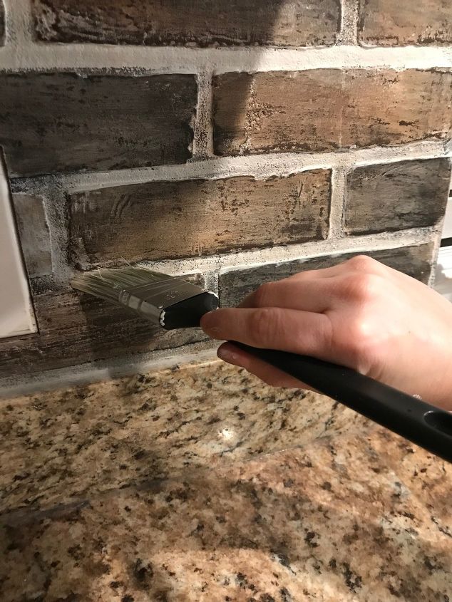 how to add farmhouse cabinet trim, Step 7 Lighten the grout
