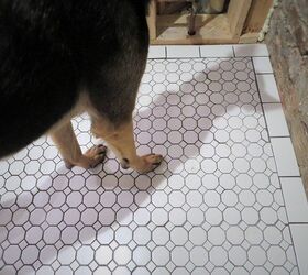 s bathroom renovation under 1k, Step 3 In goes the floor tile