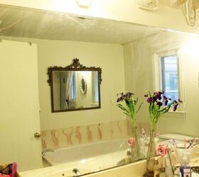 s bathroom renovation under 1k, Builder s Grade Mirror Turned Trumeau Mirror