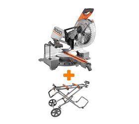 RIDGID 15 Amp 12 in. Dual Bevel Sliding Miter Saw with Mobile Miter Saw Stand