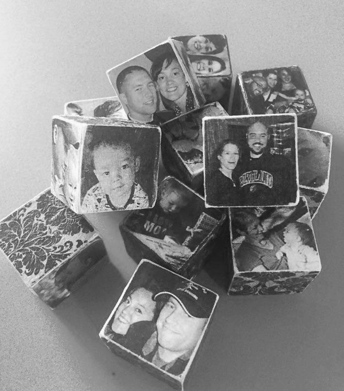 diy family photo blocks in a jar for personalized gifts