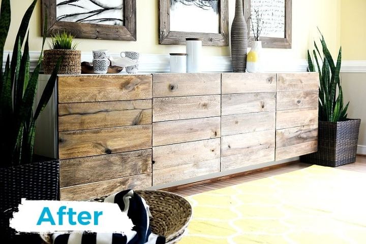 atualize sua sala de jantar em um oramento, Buffet de madeira recuperada Ikea Hack