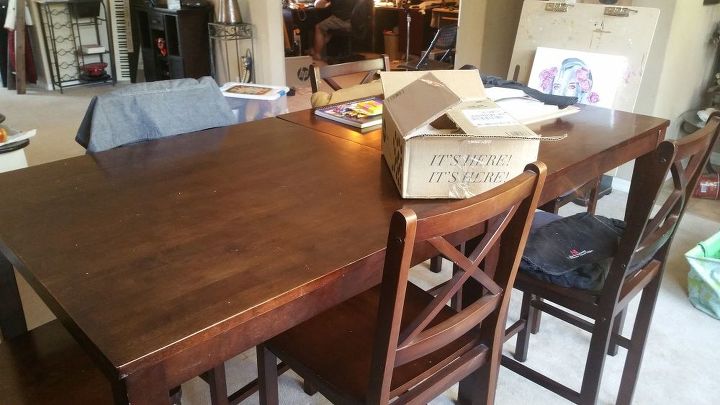 turn a pub style table into a farmhouse table for about 50