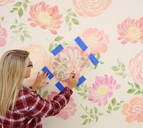 a floral watercolor wallpaper hack using reusable stencils