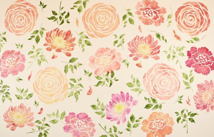 20 diys floridos que vo animar sua casa no inverno, Como pintar um papel de parede floral em aquarela com est nceis reutiliz veis